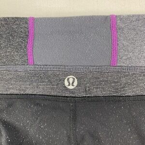 Lululemon Yoga Leggings Womens 8 Crop Pants Black Geometric Reversible Wide Leg
